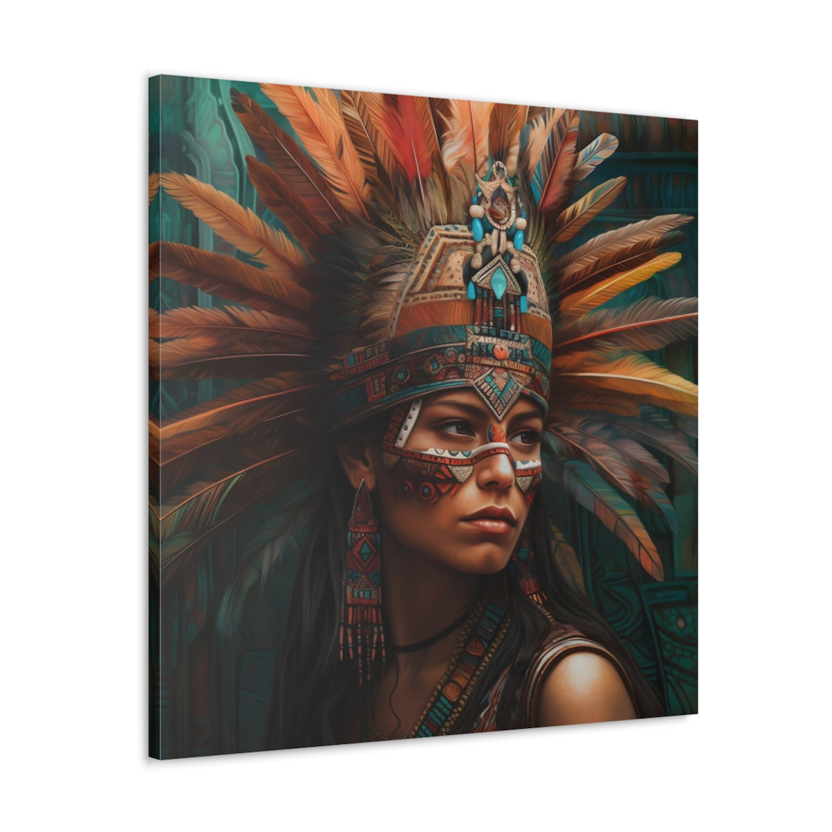 Aztec Warrior Woman Art Piece on Canvas