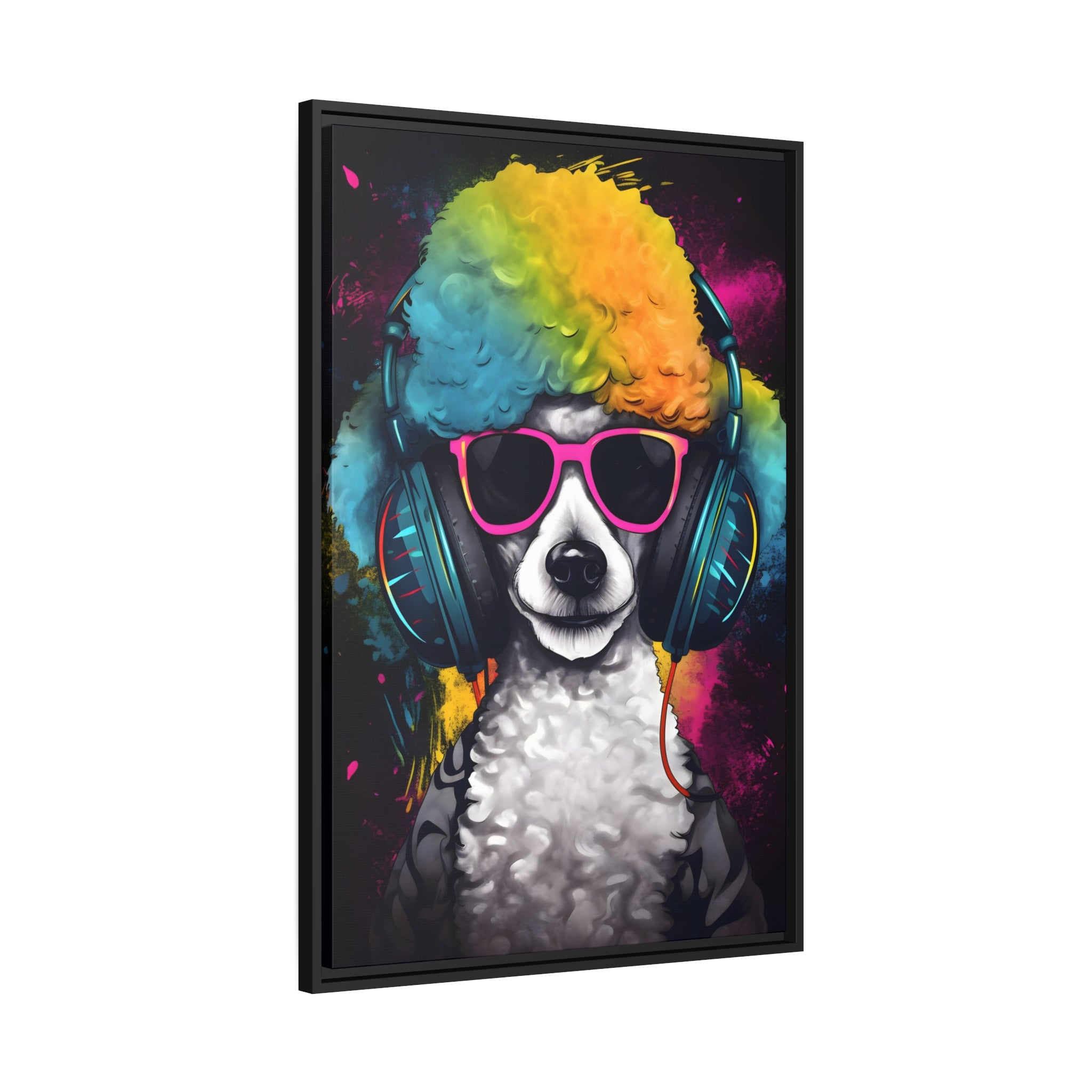 DJ Poodle Canvas Print - Eco-Friendly Wall Art in Sleek Black Frame - Multiple Sizes Available - Perfect for Music & Dog Lovers