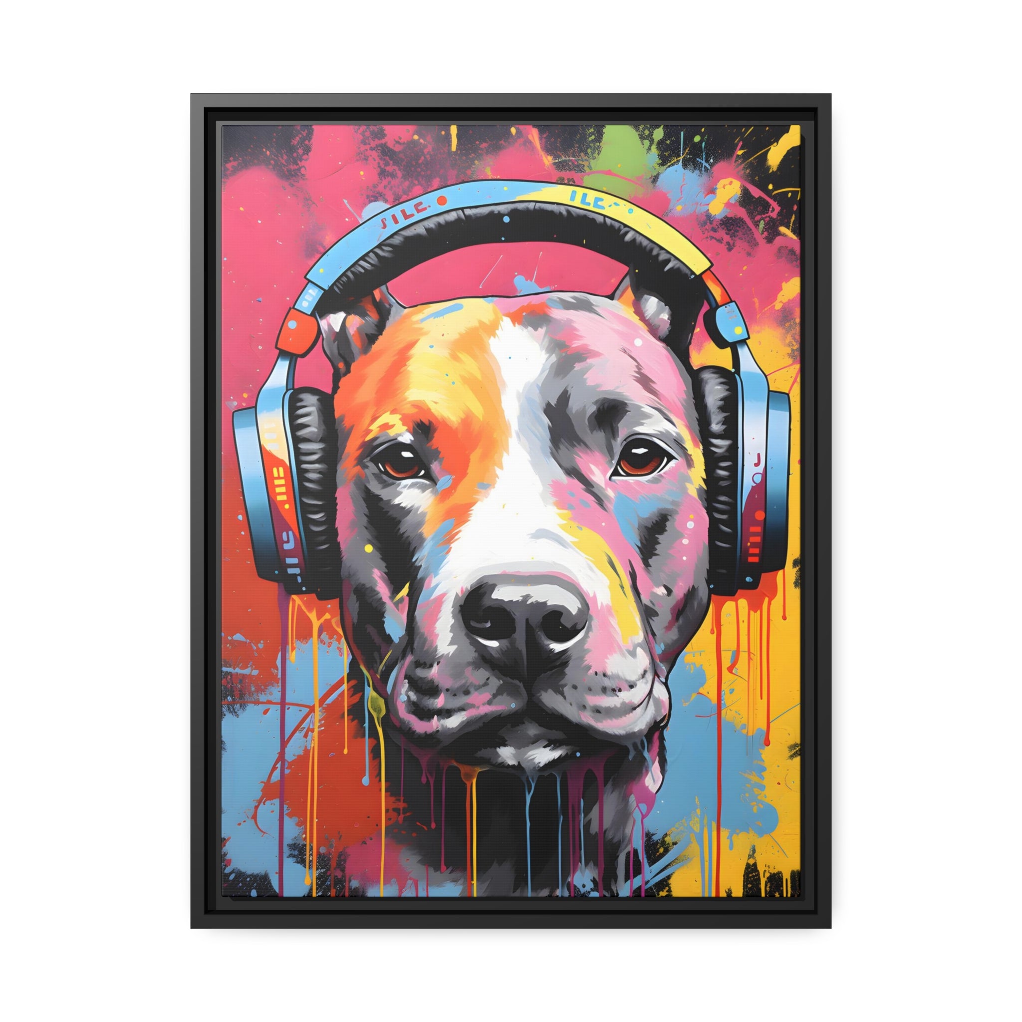 Modern Pitbull with Headphones street art  Wall Decor | Home Accent | Indoor Artwork | High-Quality Print | Multiple Sizes