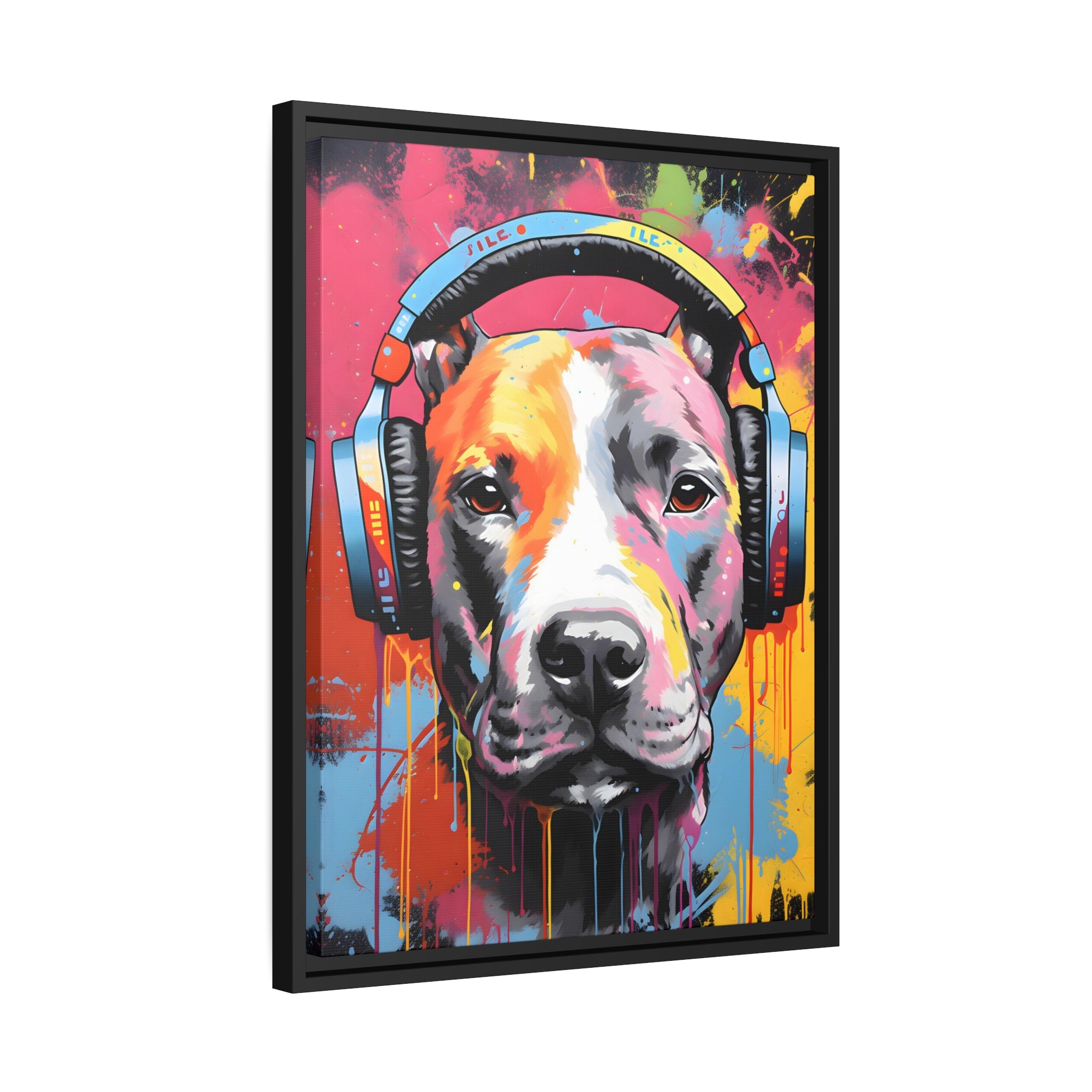 Modern Pitbull with Headphones street art  Wall Decor | Home Accent | Indoor Artwork | High-Quality Print | Multiple Sizes