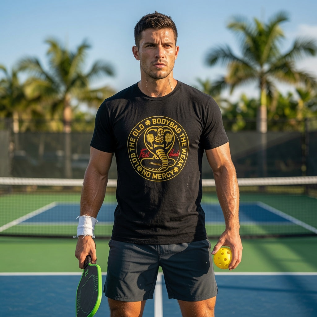 Strike First, Strike Hard, No Mercy Fast Hands Pickleball T-Shirt