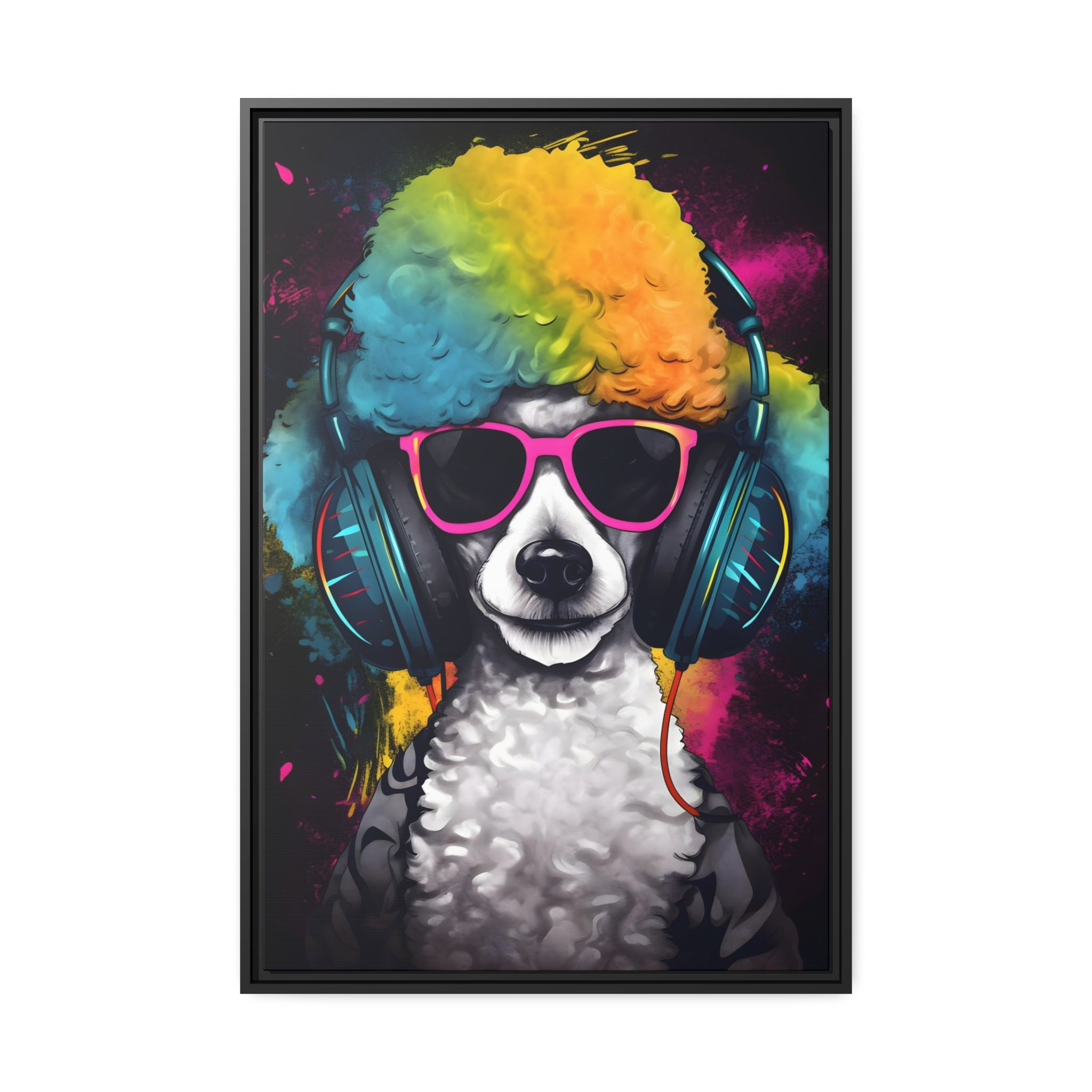 DJ Poodle Canvas Print - Eco-Friendly Wall Art in Sleek Black Frame - Multiple Sizes Available - Perfect for Music & Dog Lovers