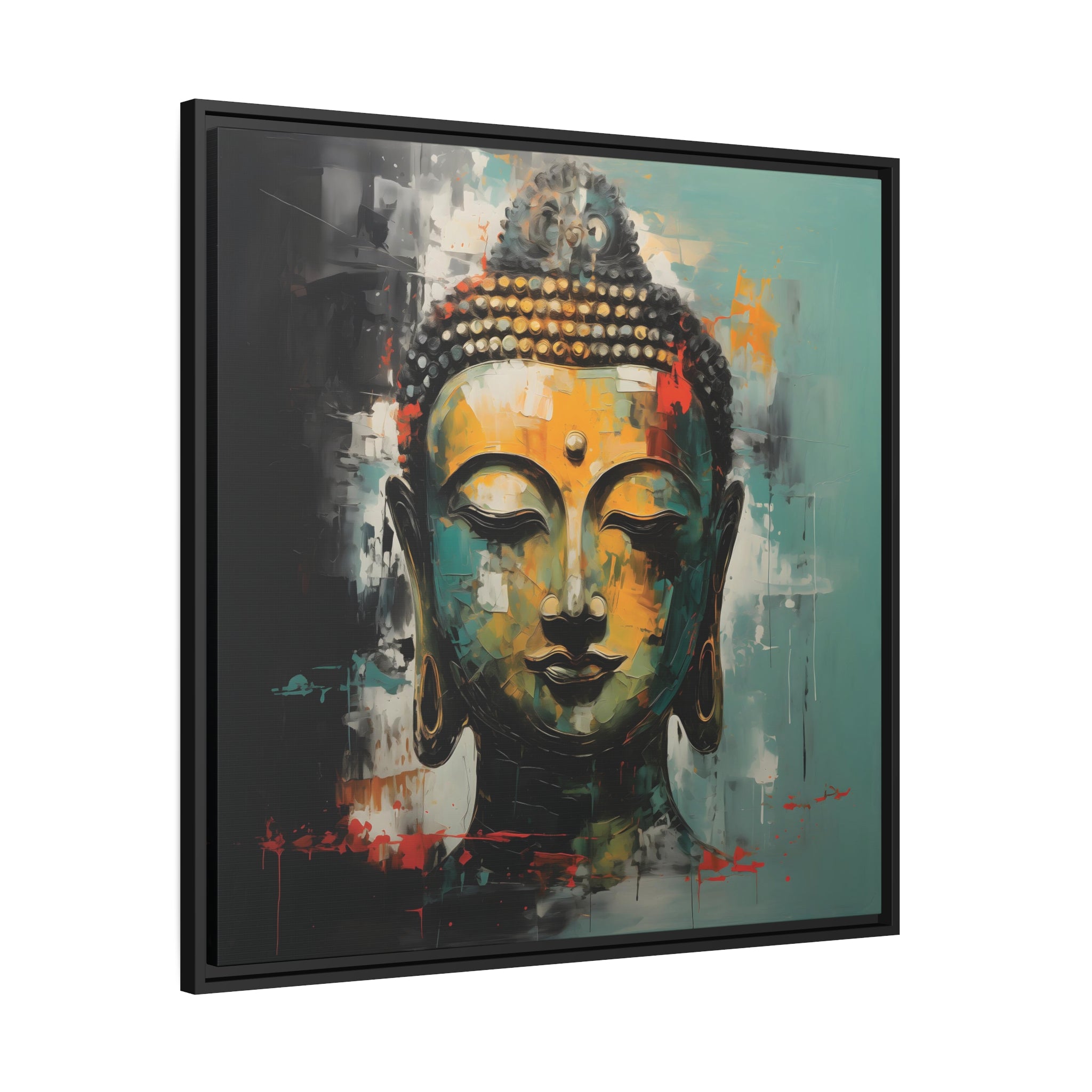 Buddha Painting Abstract Expressionist Gold and Teal Canvas Contemporary Spiritual Art