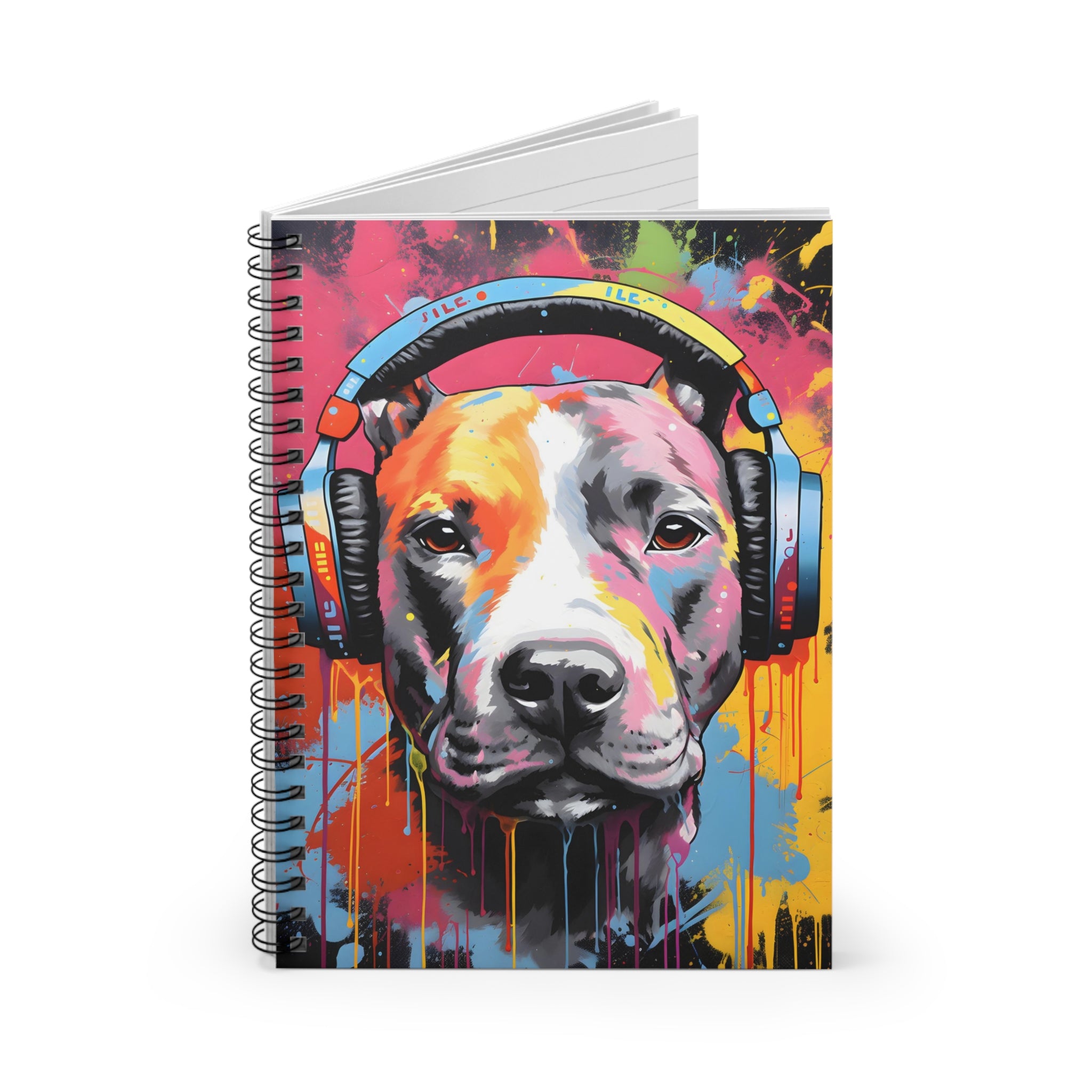 Pit Bull DJ Spiral Bound Notebook -Perfect for dog lovers, kids gift, pitbull lovers