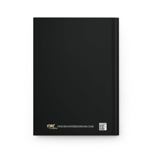 Backside of Black Dragon Dungeon Master Notebook, a black cover with www.fnkyroosterdesigns.com in white on the bottom