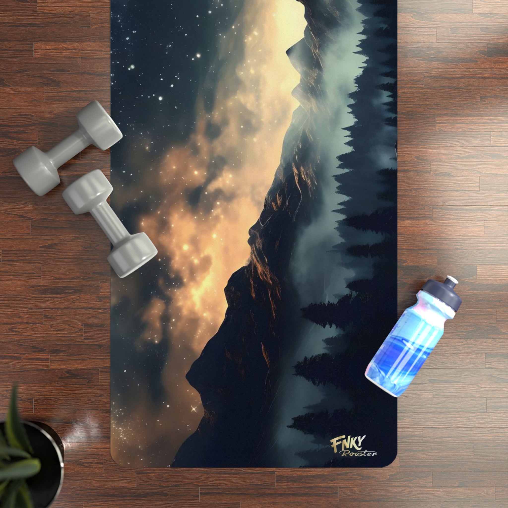 Celestial Serenity Mountain Yoga Mat - 3mm, Anti Slip, Astrological Art with Microfiber Suede Top - FNKY ROOSTER DESIGNS