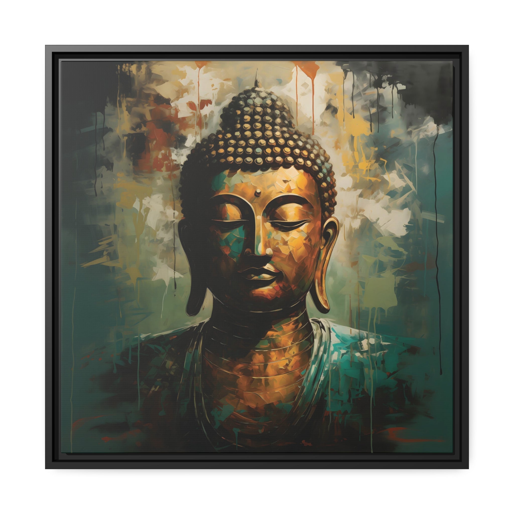 Golden Aura Buddha Teal and Gold Abstract Canvas Art - FNKY ROOSTER DESIGNS