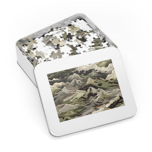 Mountain Camo Jigsaw Puzzle: Choose Your Challenge with 30 to 1000 Pieces - Ships in Gift - Ready Metal Tin - FNKY ROOSTER DESIGNS