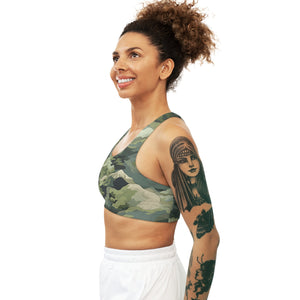 Mountain Camouflage Seamless Sports Bra - Medium Support, Soft & Stretchy, Custom Design, Assembled in USA - FNKY ROOSTER DESIGNS