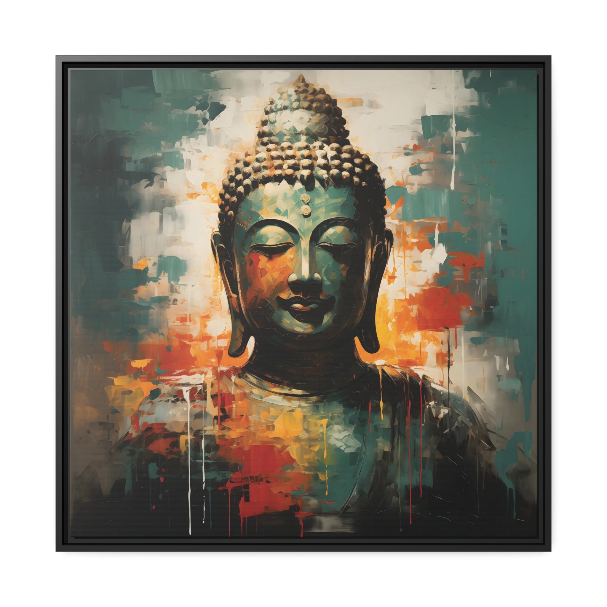 Serene Buddha Abstract Canvas Art - Golden and Emerald Buddha Painting - FNKY ROOSTER DESIGNS