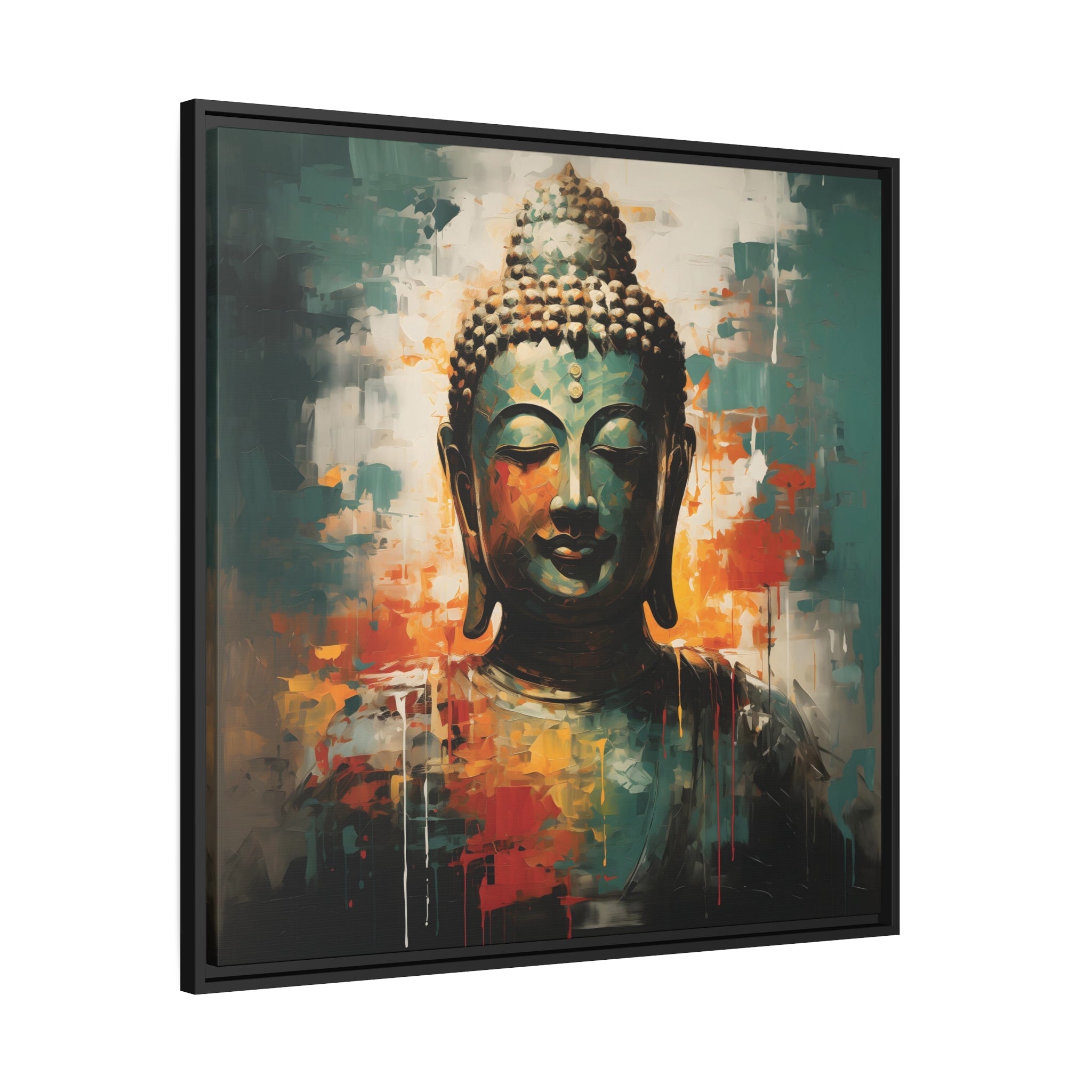 Serene Buddha Abstract Canvas Art - Golden and Emerald Buddha Painting - FNKY ROOSTER DESIGNS