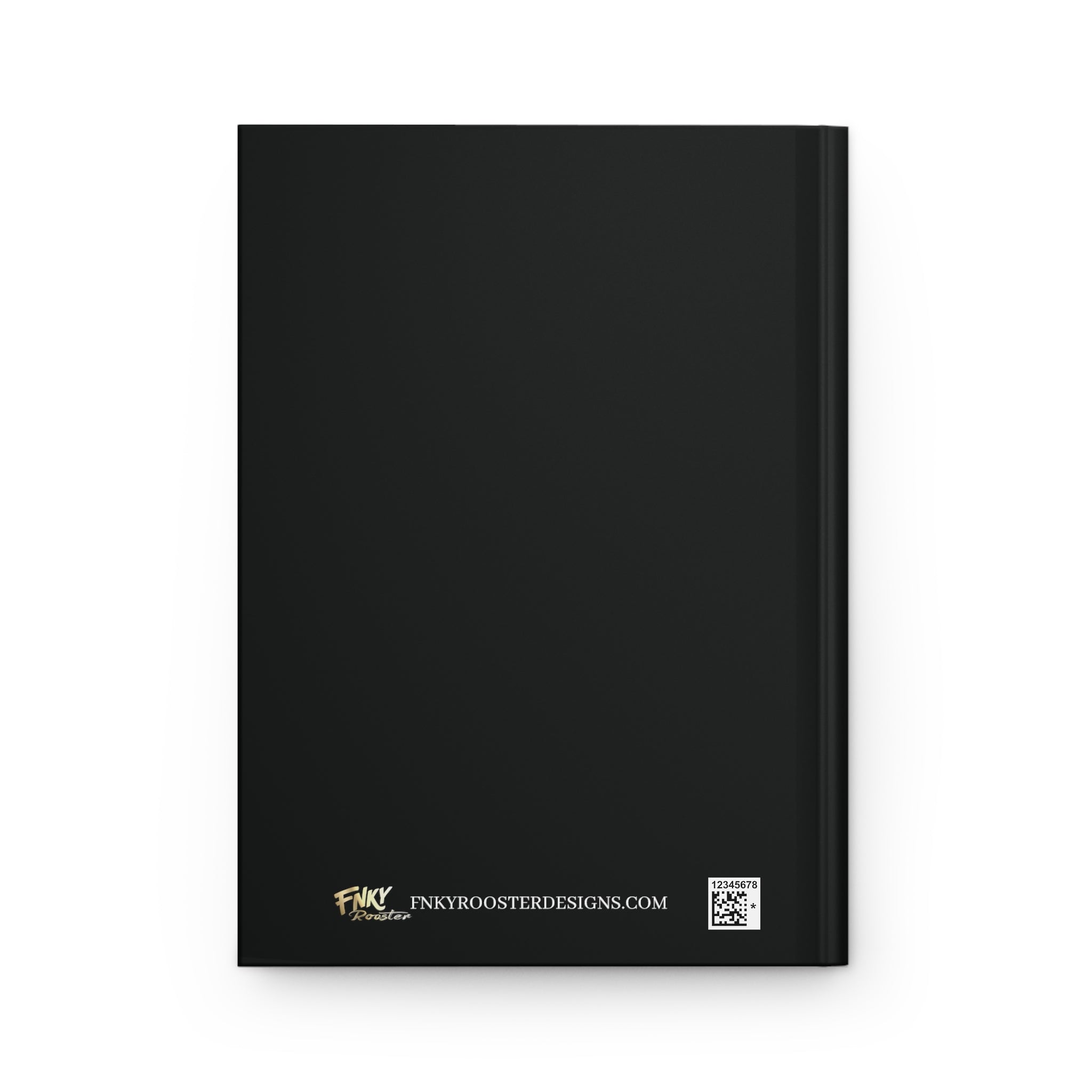 Backside of Black Dragon Dungeon Master Notebook, a black cover with www.fnkyroosterdesigns.com in white on the bottom