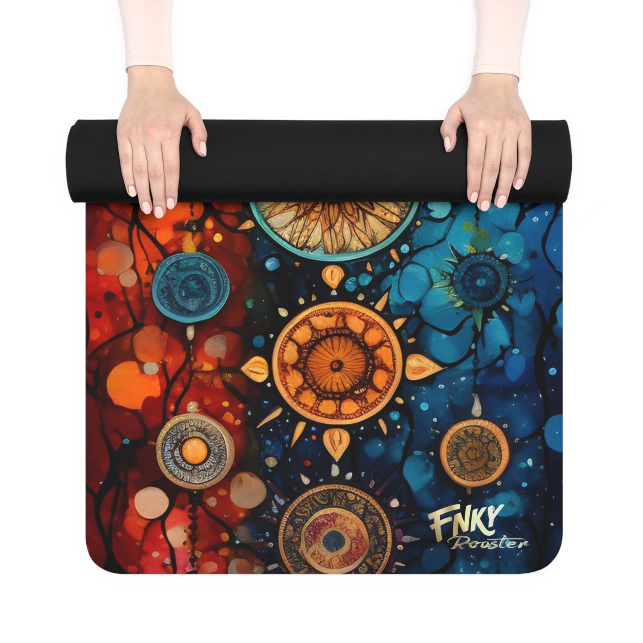 Cosmic Mandala Yoga Mat Perfect for Vinyasa, Ashtanga, Pilates & Home Workouts - FNKY ROOSTER DESIGNS