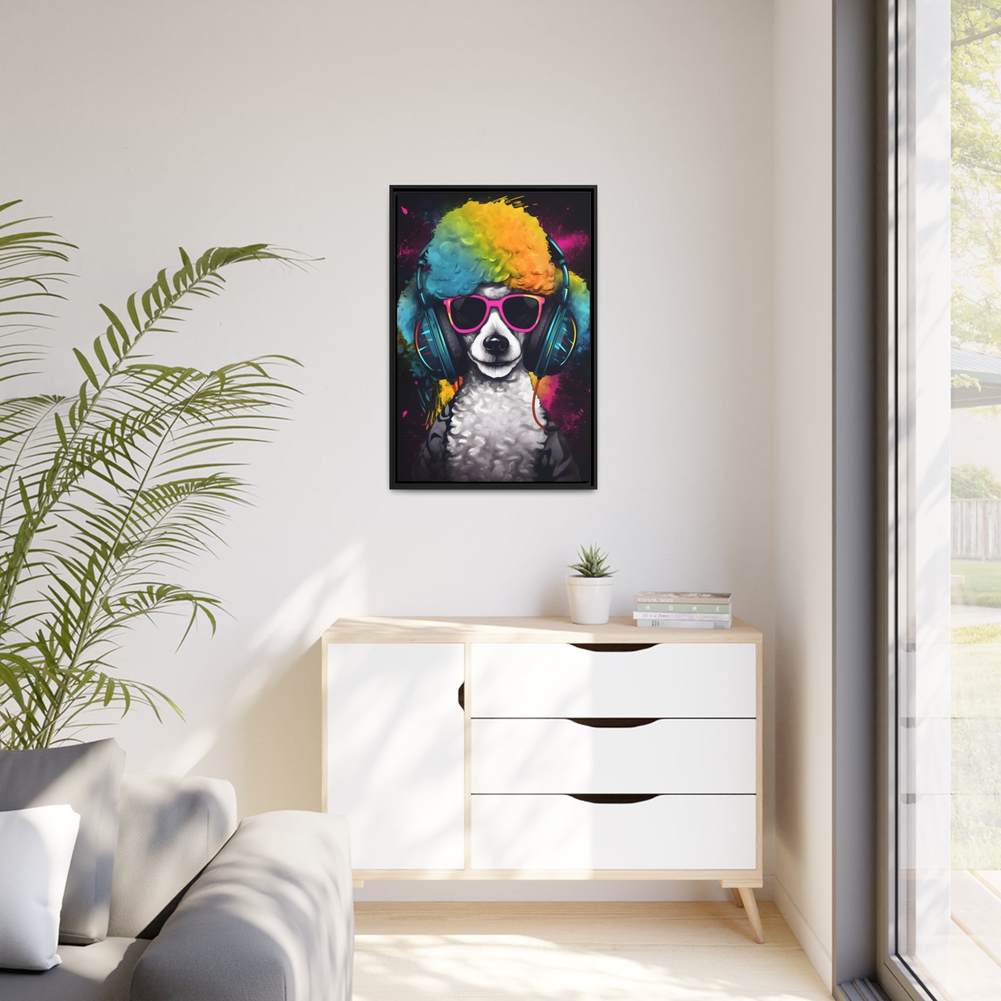 DJ Poodle Canvas Print - Eco - Friendly Wall Art in Sleek Black Frame - Multiple Sizes Available - Perfect for Music & Dog Lovers - FNKY ROOSTER DESIGNS