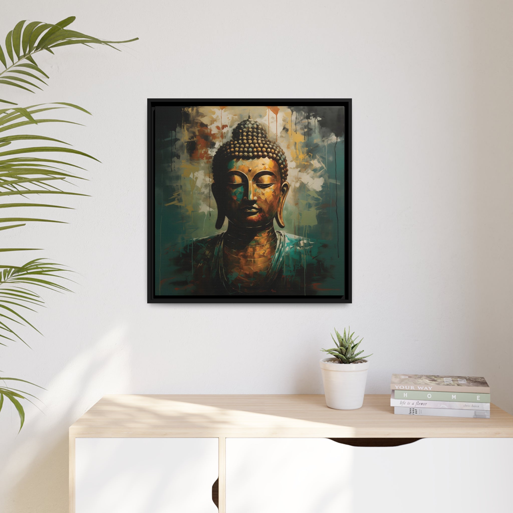Golden Aura Buddha Teal and Gold Abstract Canvas Art - FNKY ROOSTER DESIGNS