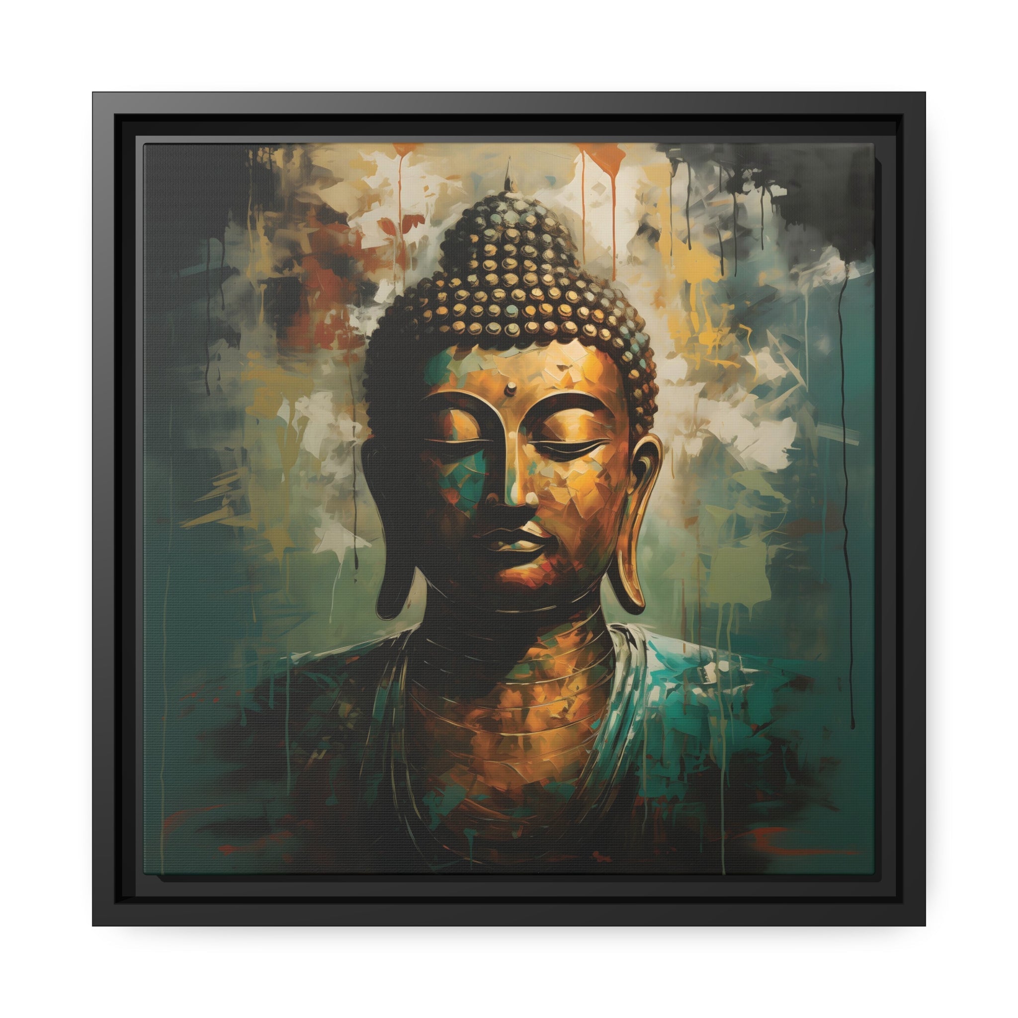 Golden Aura Buddha Teal and Gold Abstract Canvas Art - FNKY ROOSTER DESIGNS