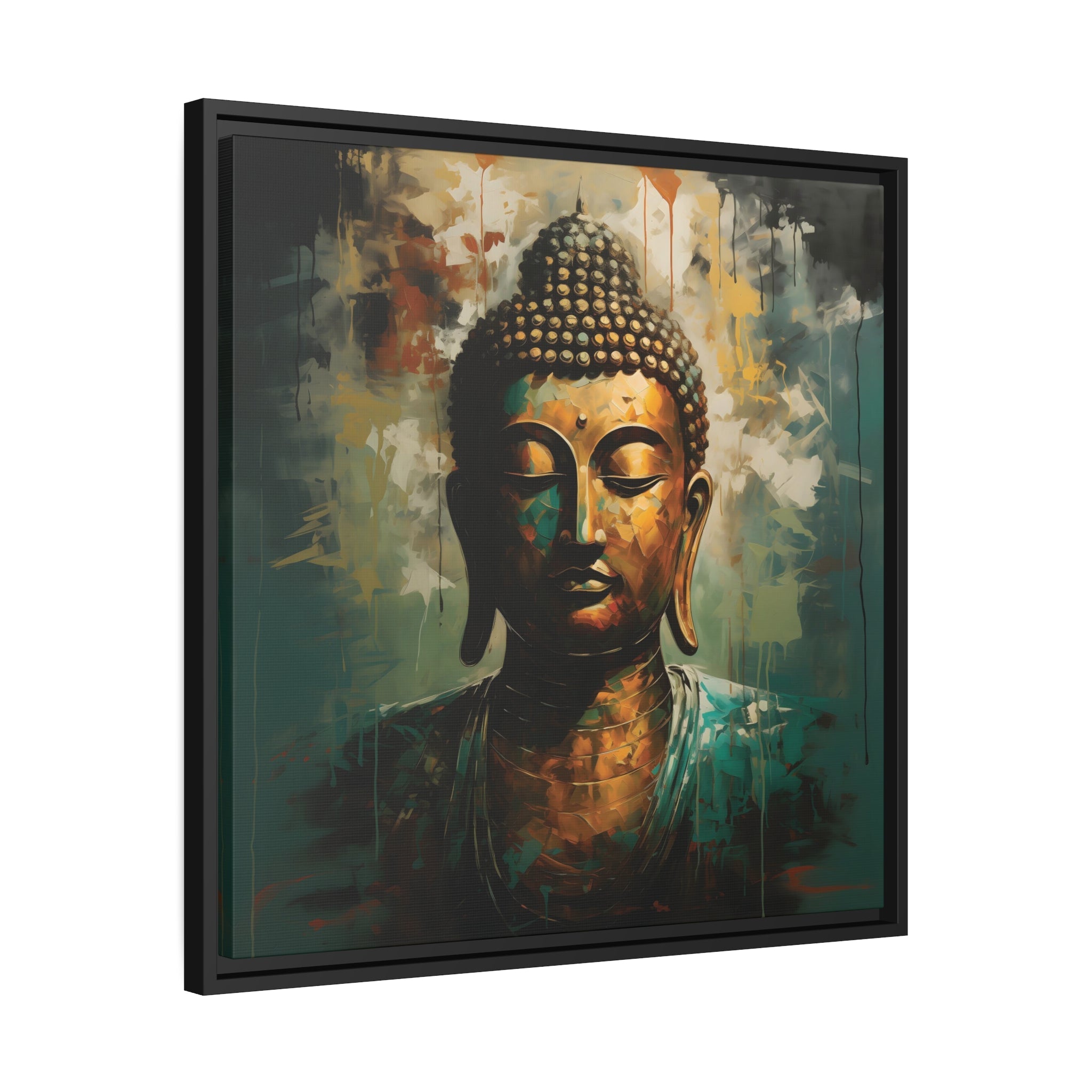 Golden Aura Buddha Teal and Gold Abstract Canvas Art - FNKY ROOSTER DESIGNS