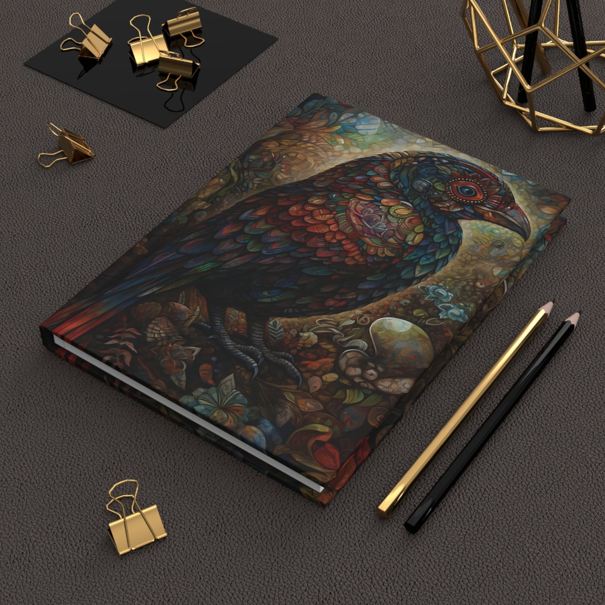 Mosaic Bird Folk Art Hardcover Journal - FNKY ROOSTER DESIGNS