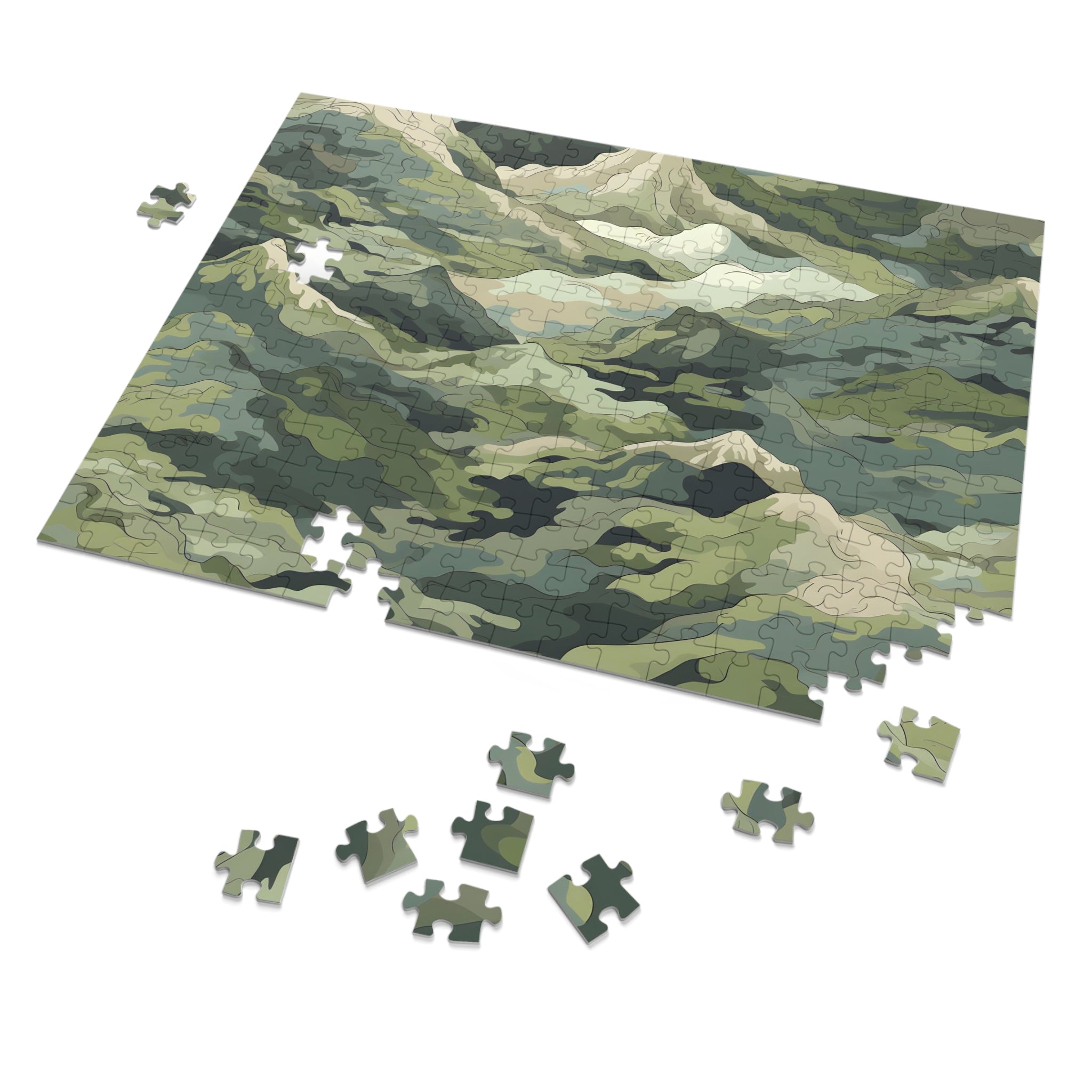 Mountain Camo Jigsaw Puzzle: Choose Your Challenge with 30 to 1000 Pieces - Ships in Gift - Ready Metal Tin - FNKY ROOSTER DESIGNS