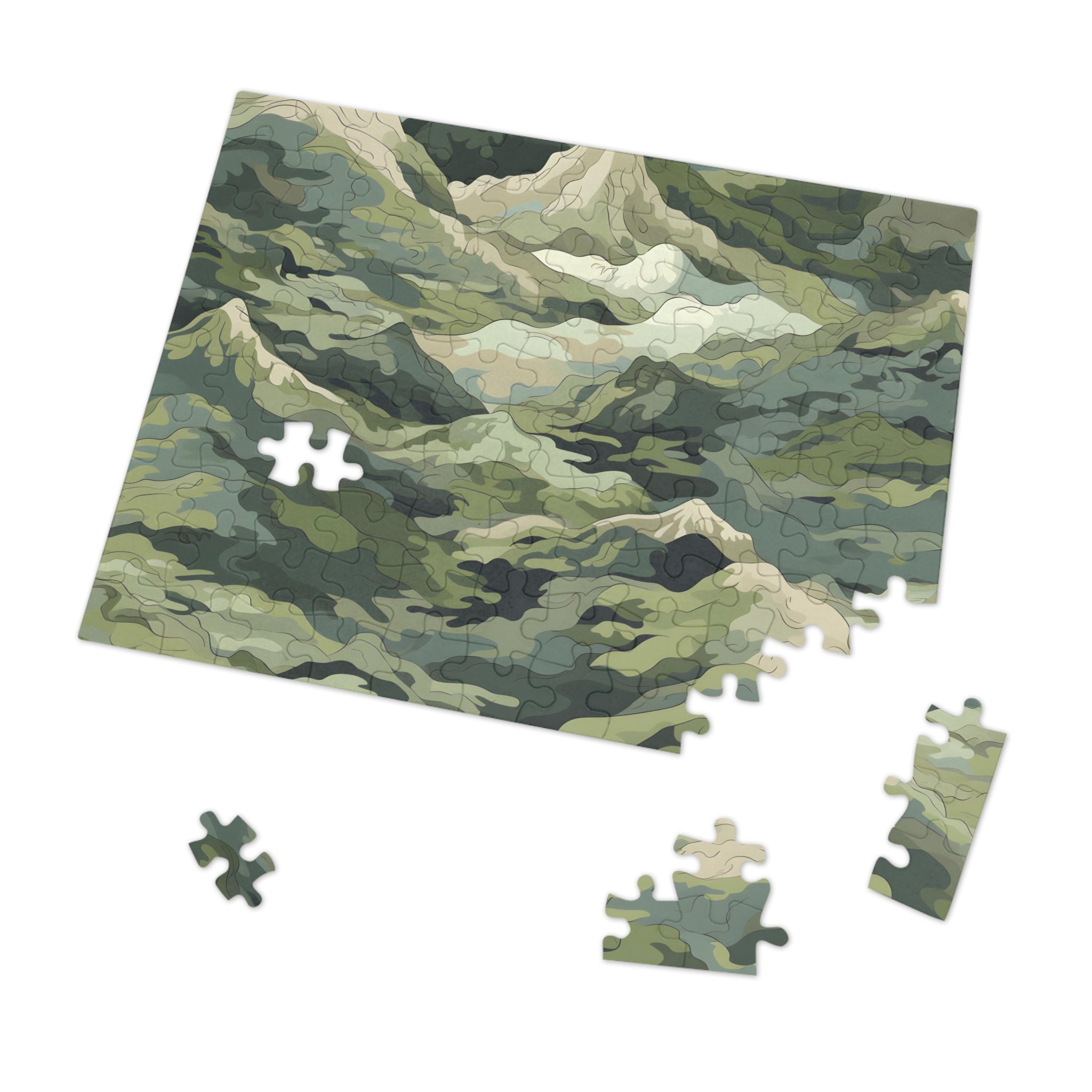 Mountain Camo Jigsaw Puzzle: Choose Your Challenge with 30 to 1000 Pieces - Ships in Gift - Ready Metal Tin - FNKY ROOSTER DESIGNS