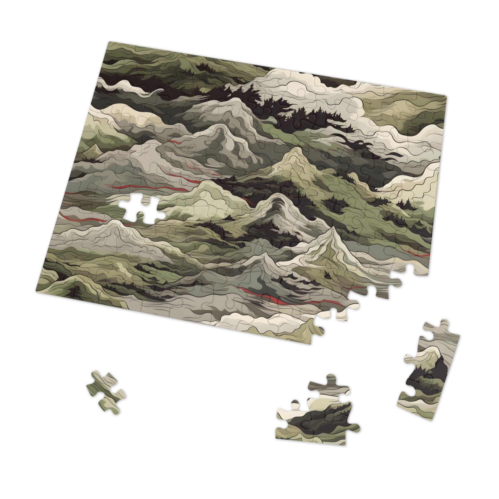 Mountain Camo Jigsaw Puzzle: Choose Your Challenge with 30 to 1000 Pieces - Ships in Gift - Ready Metal Tin - FNKY ROOSTER DESIGNS