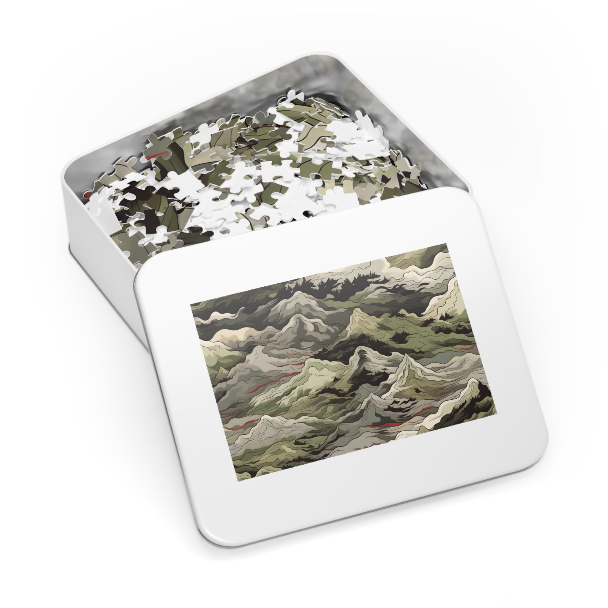 Mountain Camo Jigsaw Puzzle: Choose Your Challenge with 30 to 1000 Pieces - Ships in Gift - Ready Metal Tin - FNKY ROOSTER DESIGNS