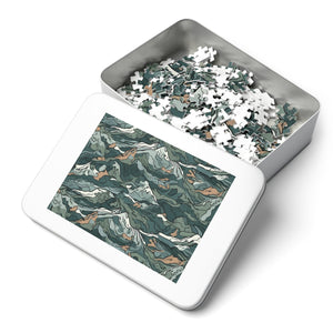 Mountain Camo Jigsaw Puzzle: Choose Your Challenge with 30 to 1000 Pieces - Ships in Gift - Ready Metal Tin - FNKY ROOSTER DESIGNS