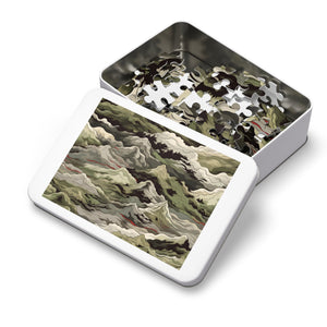 Mountain Camo Jigsaw Puzzle: Choose Your Challenge with 30 to 1000 Pieces - Ships in Gift - Ready Metal Tin - FNKY ROOSTER DESIGNS