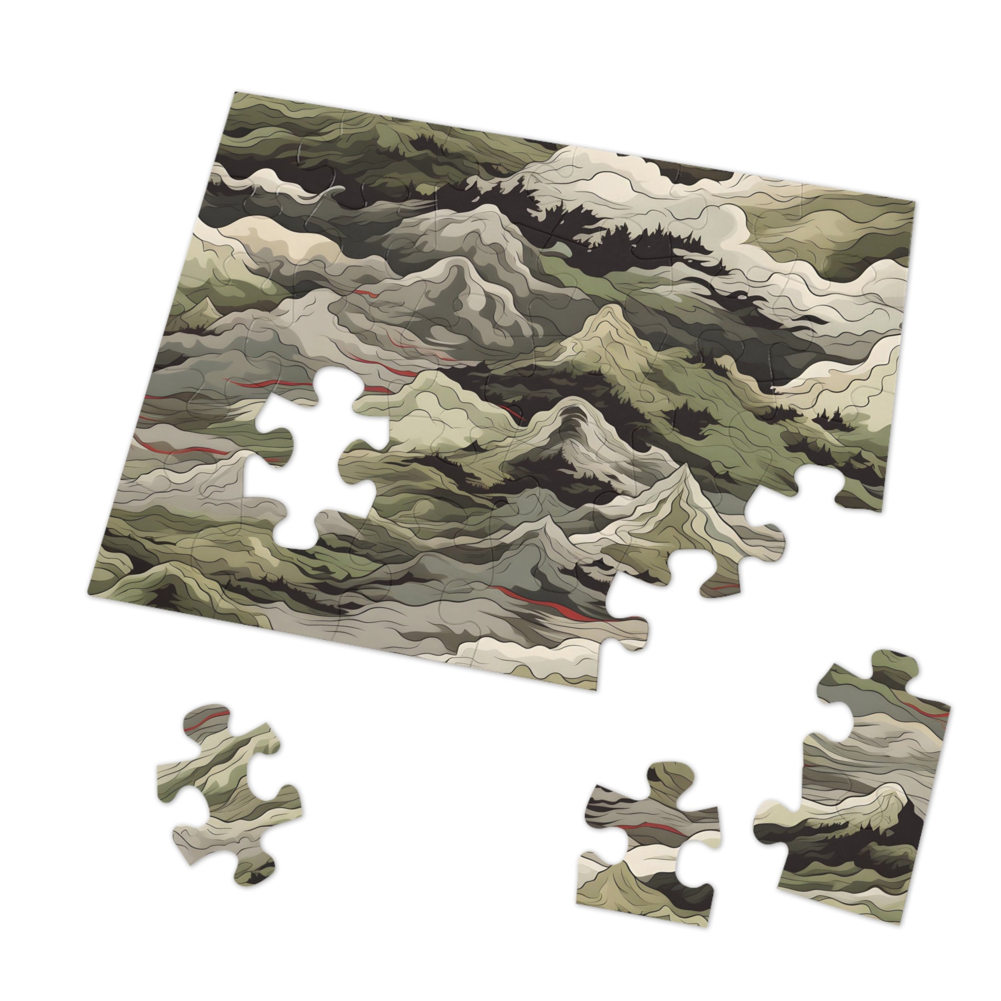 Mountain Camo Jigsaw Puzzle: Choose Your Challenge with 30 to 1000 Pieces - Ships in Gift - Ready Metal Tin - FNKY ROOSTER DESIGNS