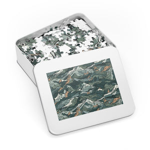 Mountain Camo Jigsaw Puzzle: Choose Your Challenge with 30 to 1000 Pieces - Ships in Gift - Ready Metal Tin - FNKY ROOSTER DESIGNS