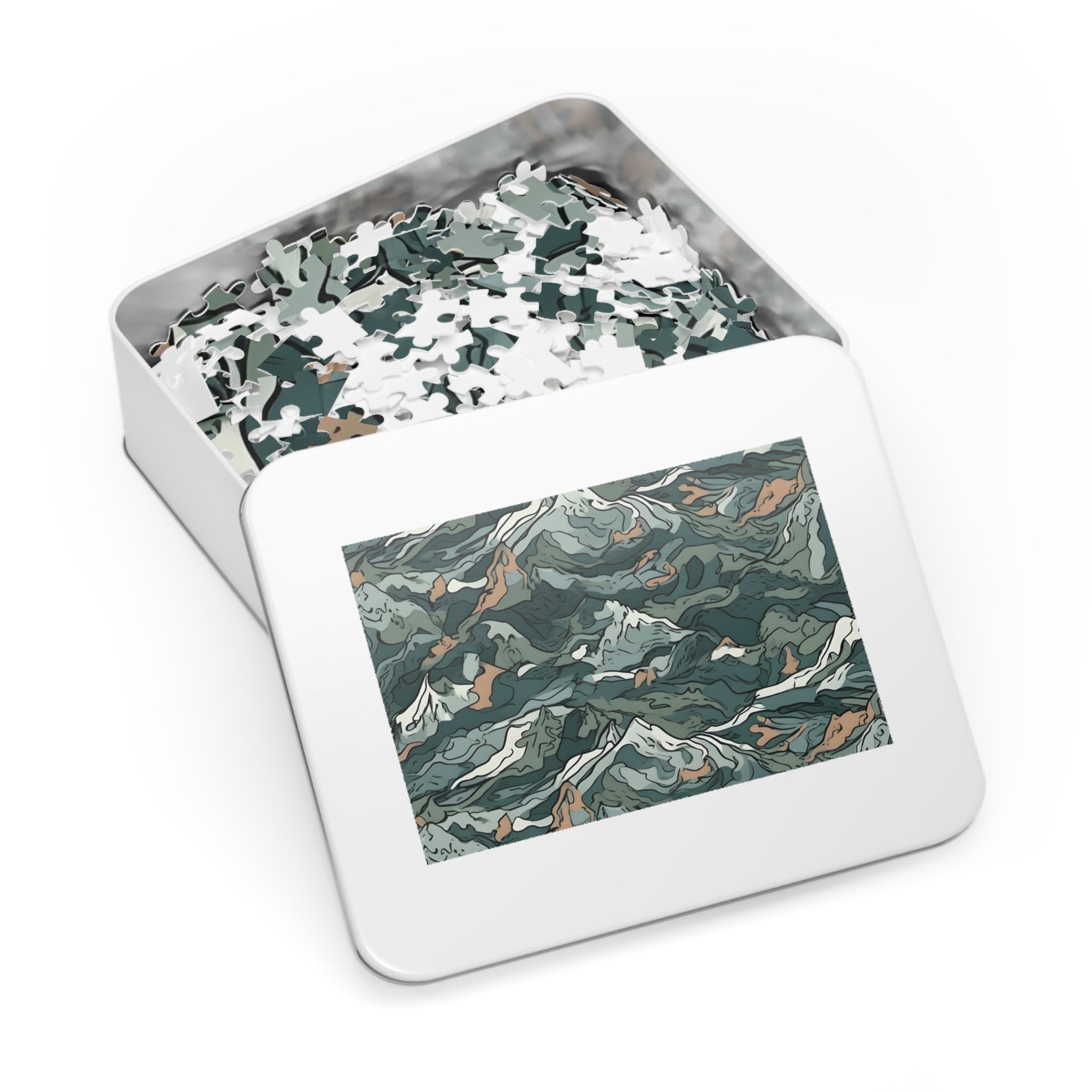 Mountain Camo Jigsaw Puzzle: Choose Your Challenge with 30 to 1000 Pieces - Ships in Gift - Ready Metal Tin - FNKY ROOSTER DESIGNS