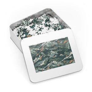 Mountain Camo Jigsaw Puzzle: Choose Your Challenge with 30 to 1000 Pieces - Ships in Gift - Ready Metal Tin - FNKY ROOSTER DESIGNS