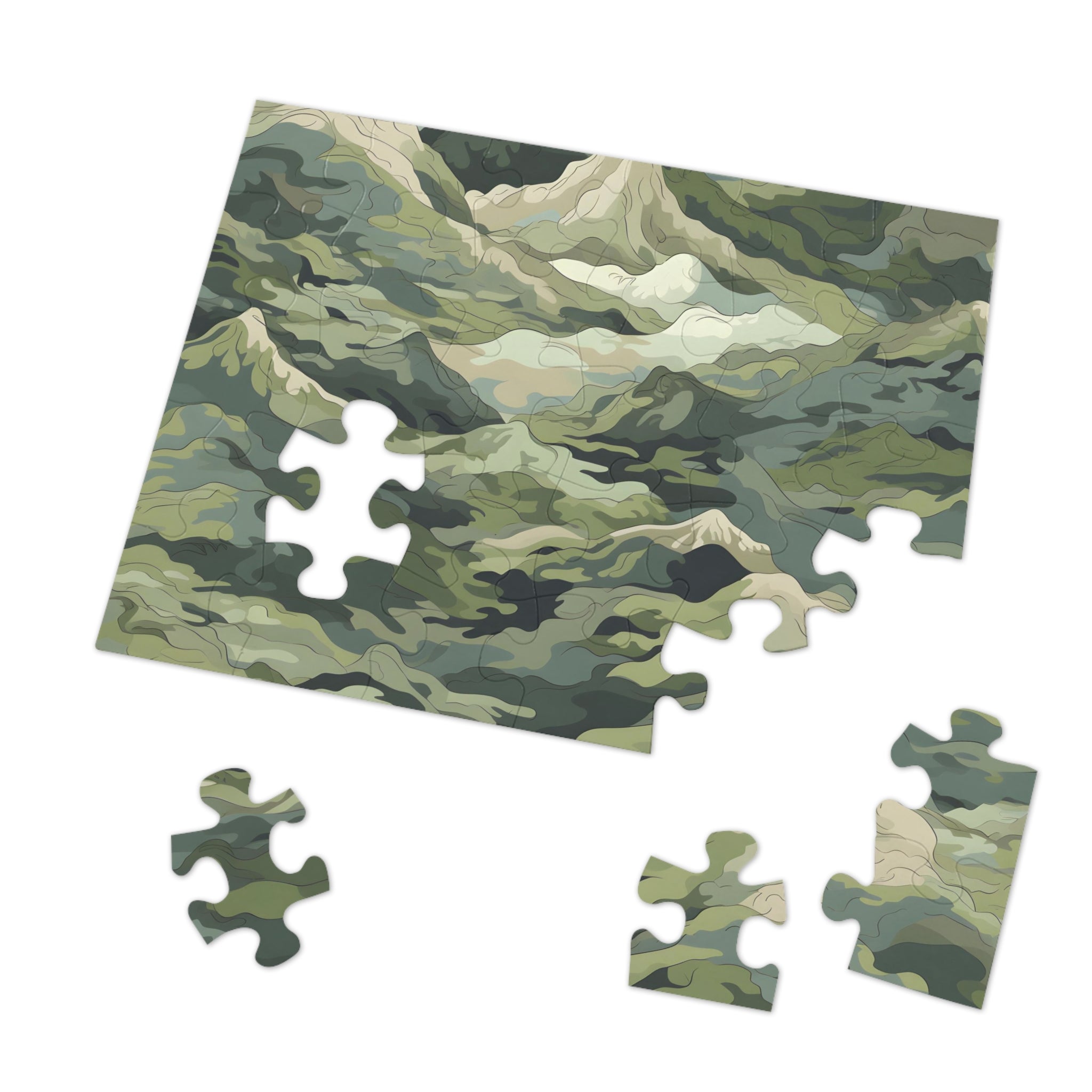Mountain Camo Jigsaw Puzzle: Choose Your Challenge with 30 to 1000 Pieces - Ships in Gift - Ready Metal Tin - FNKY ROOSTER DESIGNS