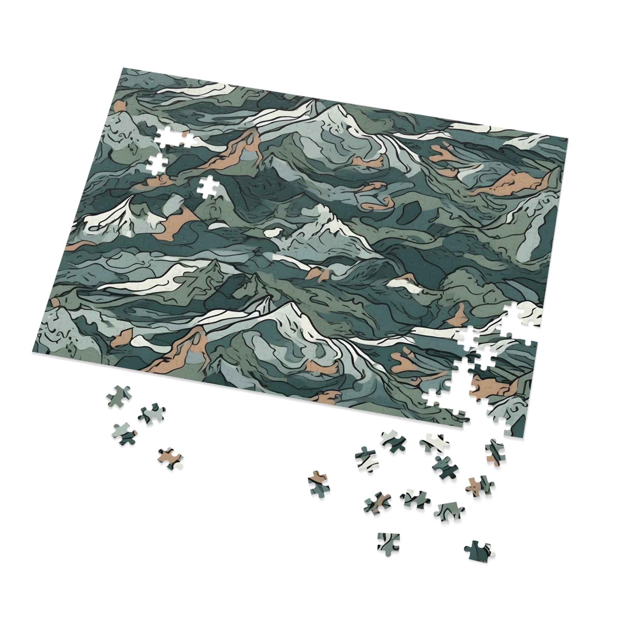 Mountain Camo Jigsaw Puzzle: Choose Your Challenge with 30 to 1000 Pieces - Ships in Gift - Ready Metal Tin - FNKY ROOSTER DESIGNS