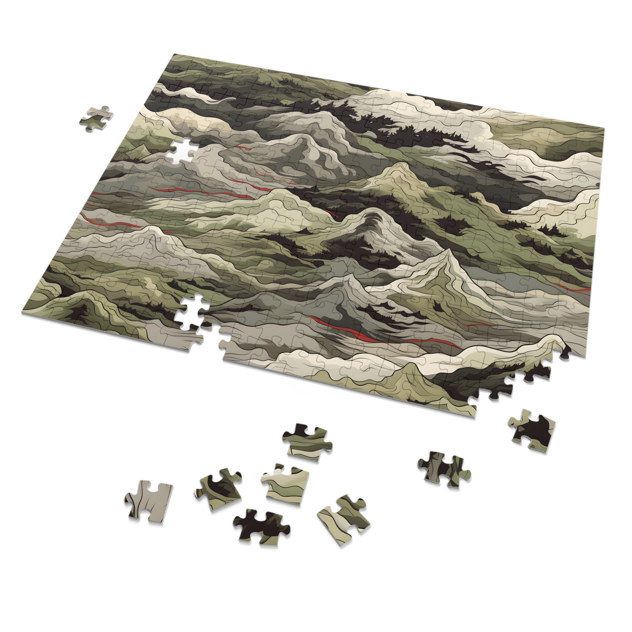 Mountain Camo Jigsaw Puzzle: Choose Your Challenge with 30 to 1000 Pieces - Ships in Gift - Ready Metal Tin - FNKY ROOSTER DESIGNS