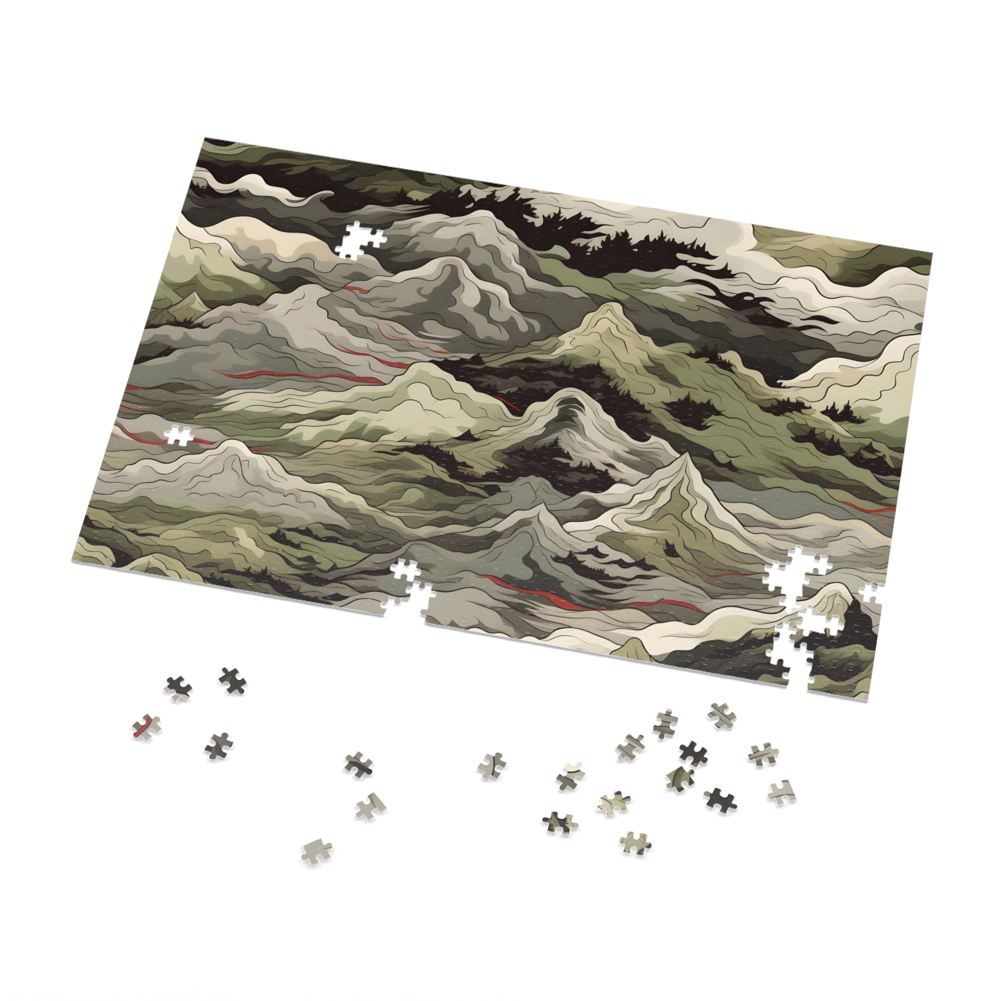 Mountain Camo Jigsaw Puzzle: Choose Your Challenge with 30 to 1000 Pieces - Ships in Gift - Ready Metal Tin - FNKY ROOSTER DESIGNS
