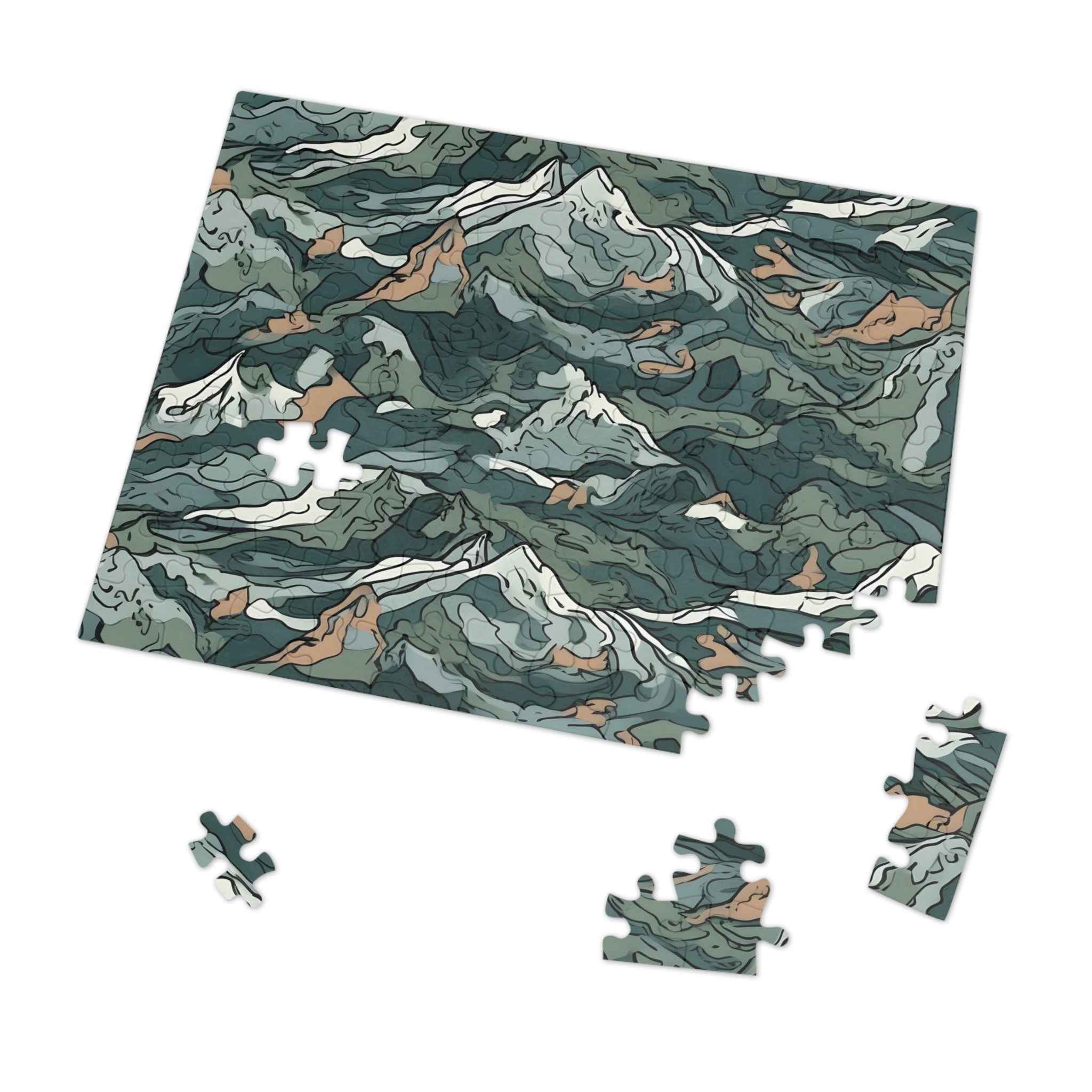 Mountain Camo Jigsaw Puzzle: Choose Your Challenge with 30 to 1000 Pieces - Ships in Gift - Ready Metal Tin - FNKY ROOSTER DESIGNS