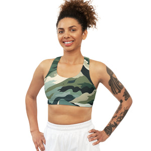 Mountain Camouflage Seamless Sports Bra - Medium Support, Soft & Stretchy, Custom Design, Assembled in USA - FNKY ROOSTER DESIGNS
