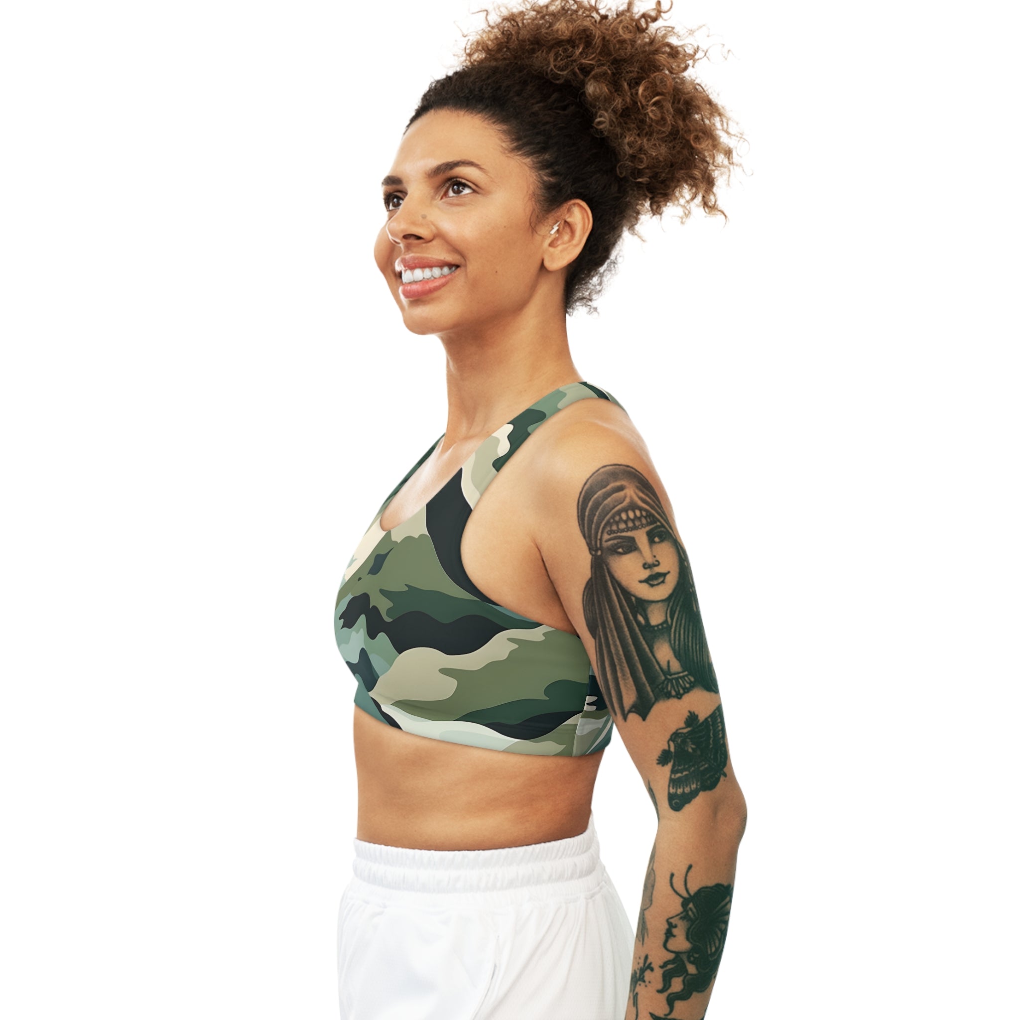Mountain Camouflage Seamless Sports Bra - Medium Support, Soft & Stretchy, Custom Design, Assembled in USA - FNKY ROOSTER DESIGNS