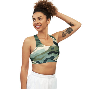 Mountain Camouflage Seamless Sports Bra - Medium Support, Soft & Stretchy, Custom Design, Assembled in USA - FNKY ROOSTER DESIGNS