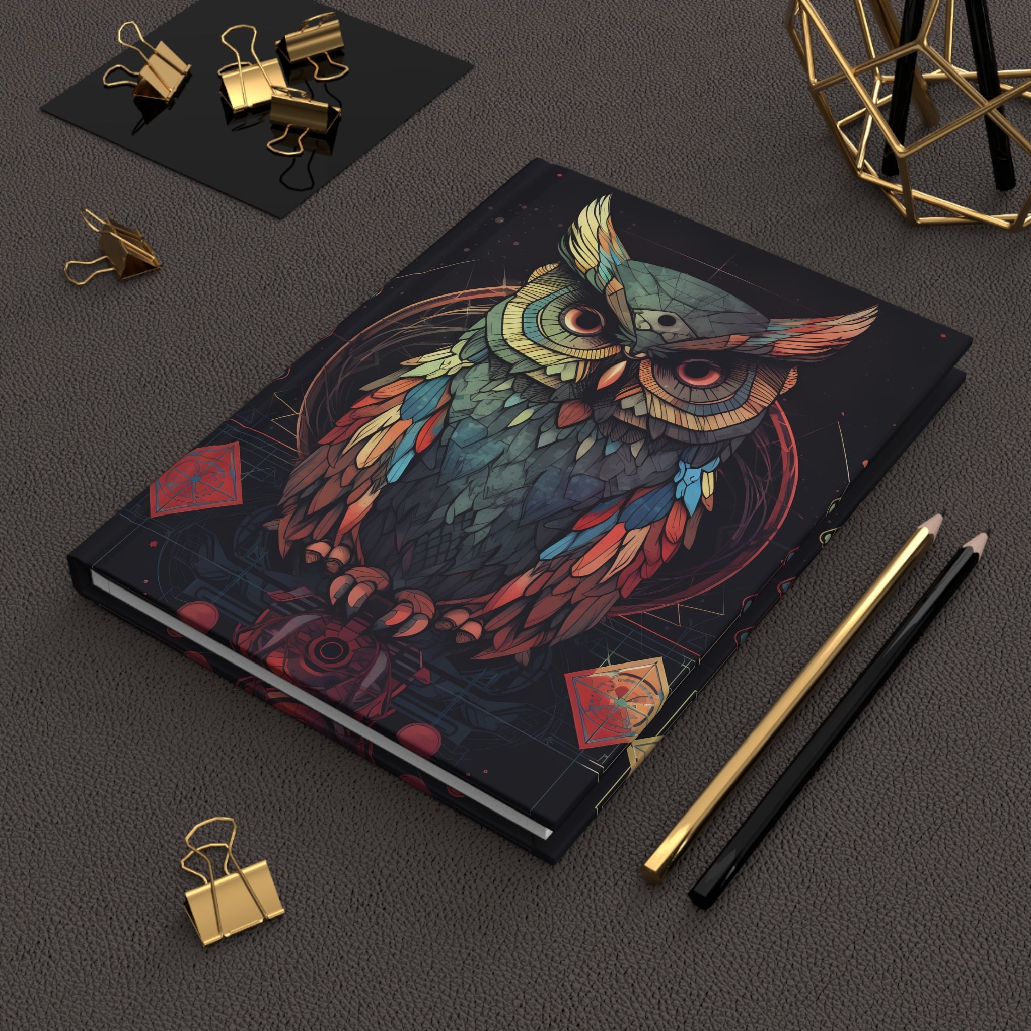 OWL Hardcover Journal Sacred Geometric (Back to School / Gratitude / Manifesting Journal) - FNKY ROOSTER DESIGNS