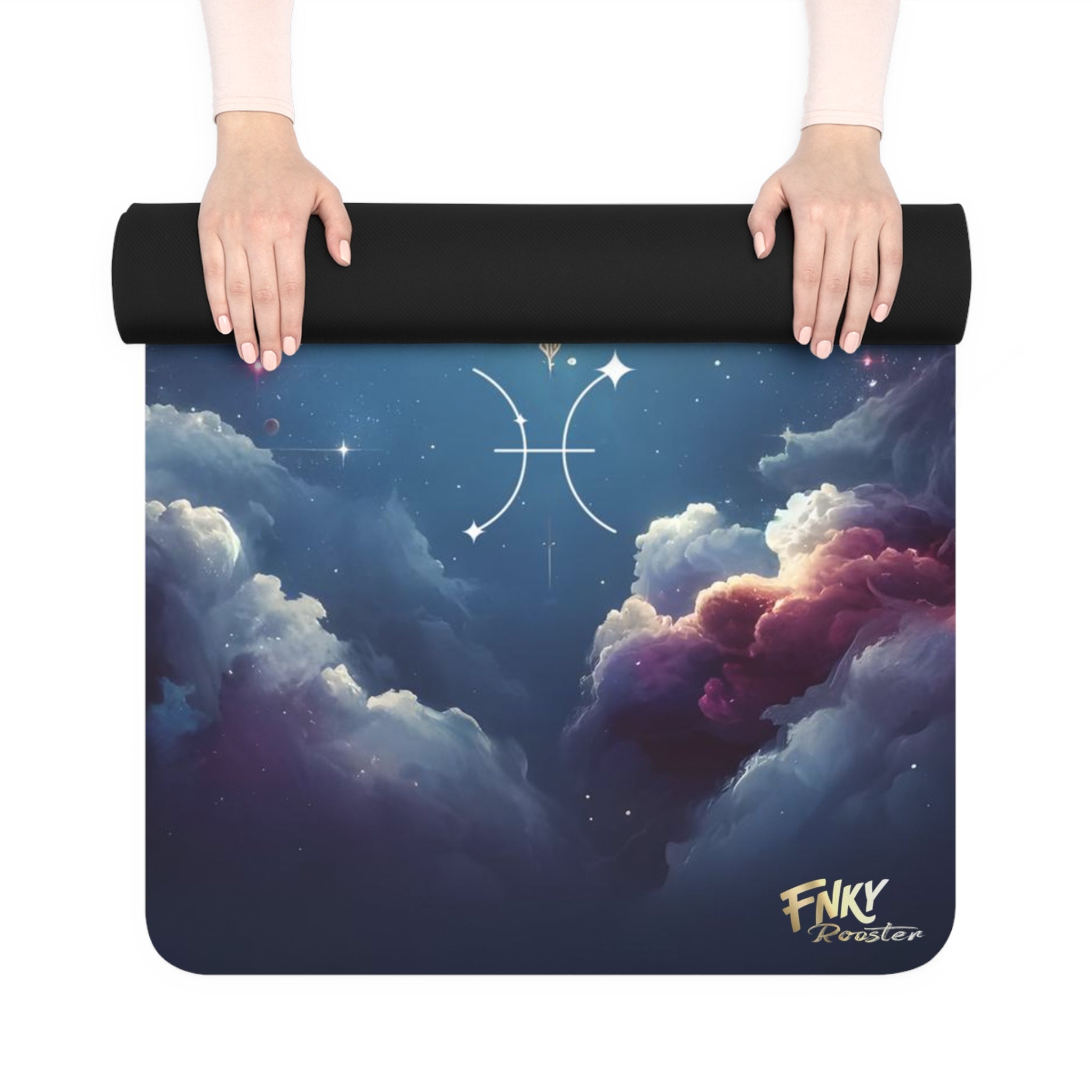Pisces Zodiac Yoga Mat - 3mm Comfort Foam, Anti - Slip, Astrological Art with Microfiber Suede Top - FNKY ROOSTER DESIGNS