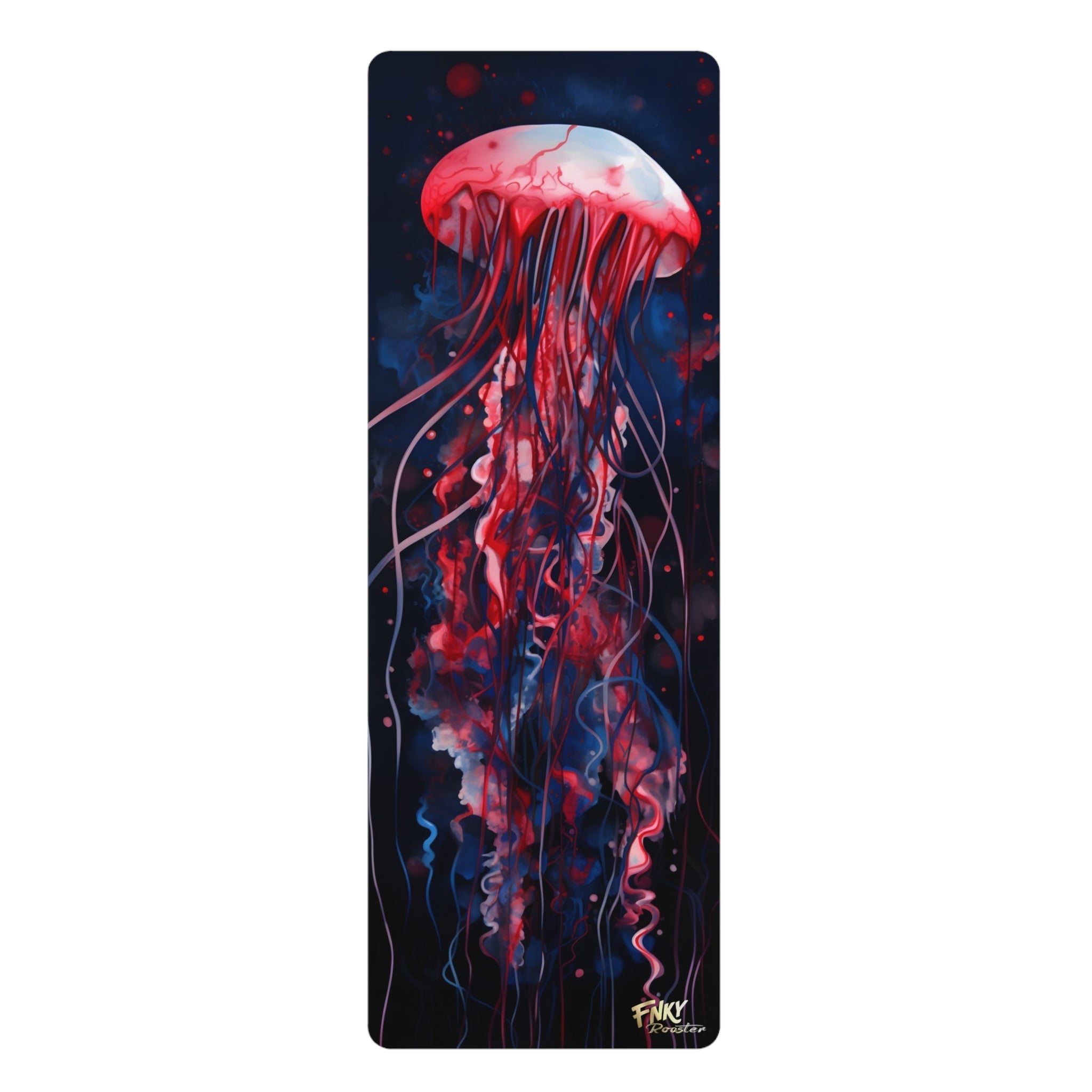Red and Blue Jellyfish Yoga Mat - Non - Slip Rubber Yoga Mat Ideal for Hot Yoga & Pilates - FNKY ROOSTER DESIGNS