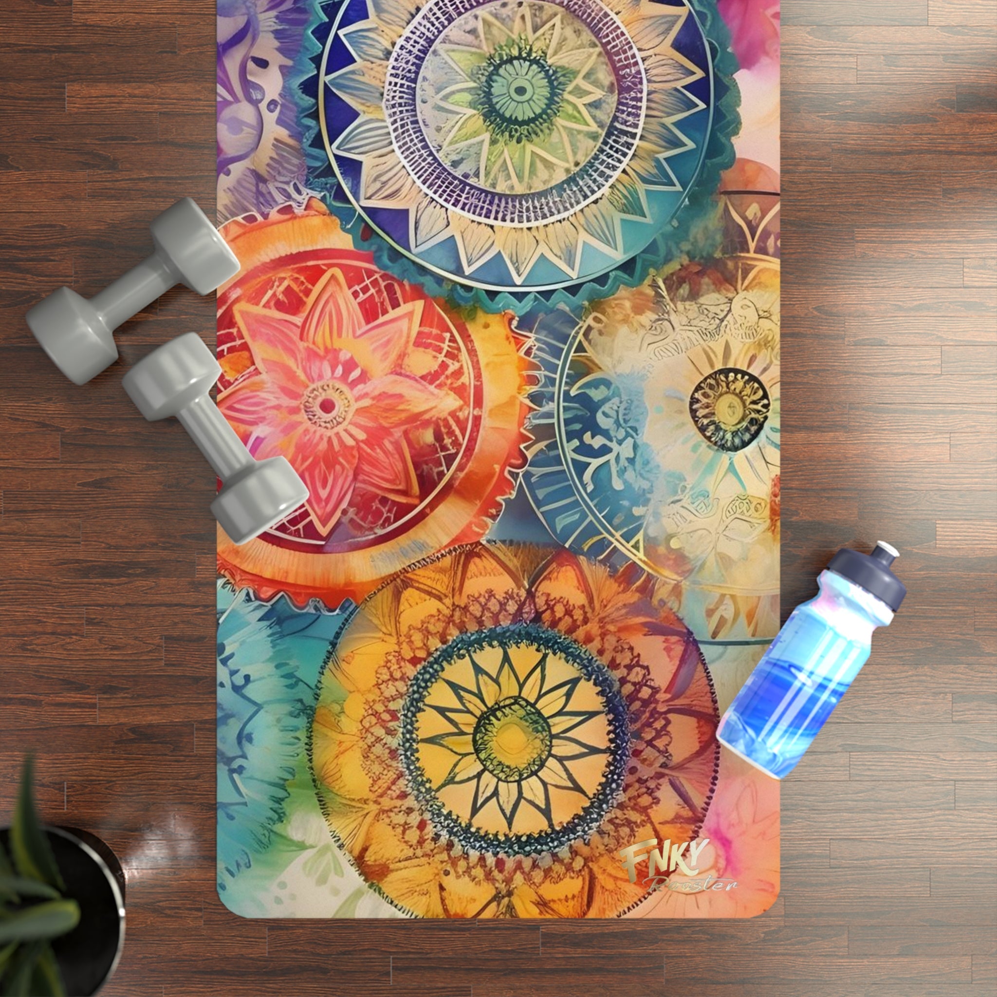 Watercolor Mandala Yoga Mat Perfect for Vinyasa, Ashtanga, Pilates & Home Workouts - FNKY ROOSTER DESIGNS