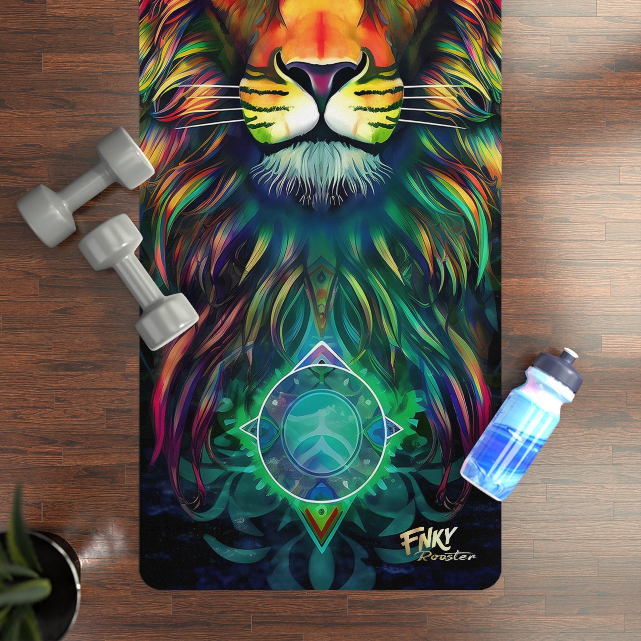 Zodiac - Inspired Lion Yoga Mat – Perfect for Vinyasa, Ashtanga, Pilates & Home Workouts – One Size, Microfiber Suede Top, Non - Slip Rubber Bottom - FNKY ROOSTER DESIGNS